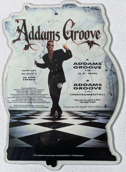 HAMMER, Addams Groove (Capitol Records; CLPD 642, UK 1991, Printed PVC Sleeve, Insert, Shaped Picture Disc) 7" VG/VG - Image 3