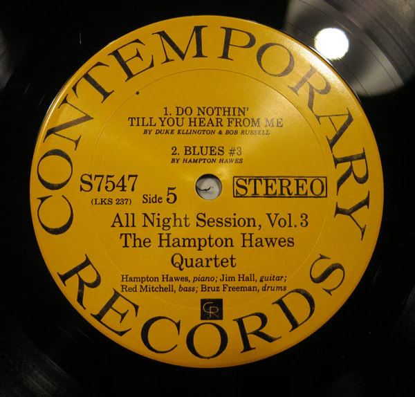HAMPTON HAWES QUARTET, All Night Session, Vol. 3 (Contemporary; S 7547, US 1960s Reissue, Stereo) LP VG/VG - Image 3