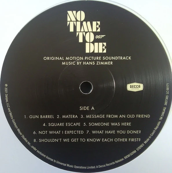 HANS ZIMMER, No Time To Die (Original Motion Picture Soundtrack) (Decca; 3807388, UK 2021, Gatefold, 2 Inners & Insert, Limited Edition, White Vinyl) 2xLP EX/EX - Image 3