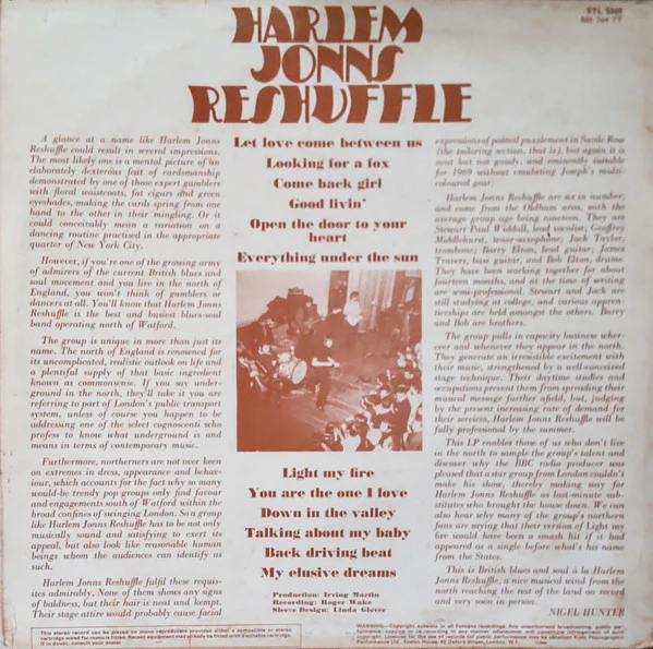 HARLEM JONNS RESHUFFLE, Harlem Jonns Reshuffle (Fontana; STL 5509, UK 1969) LP VG/VG - Image 2