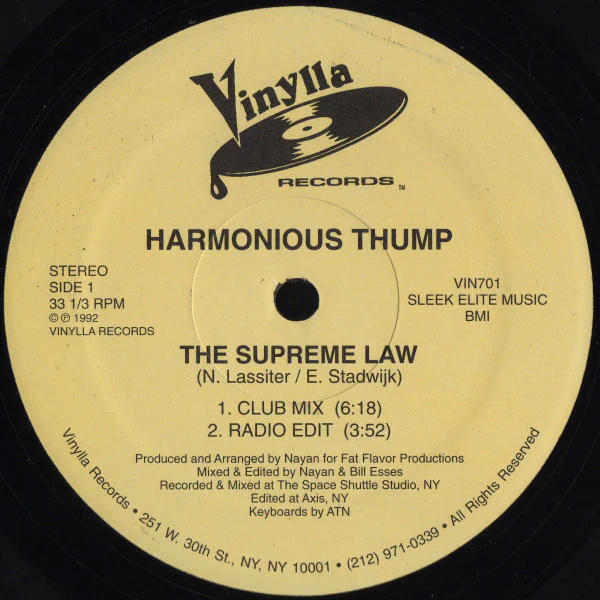 HARMONIOUS THUMP, The Supreme Law (Vinylla Records; VIN701, US 1992) 12" /VG