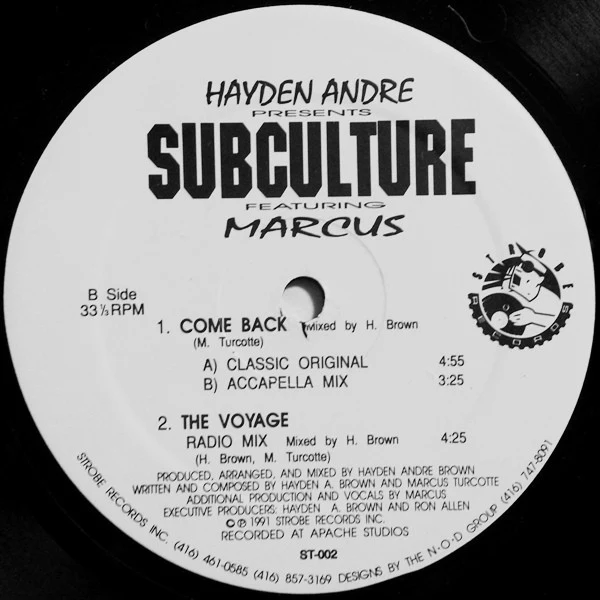 HAYDEN ANDRE PRESENTS SUBCULTURE, The Voyage (Strobe Records; ST-002, US 1991, Stickered Company Sleeve) 12" VG+/VG+ - Image 3