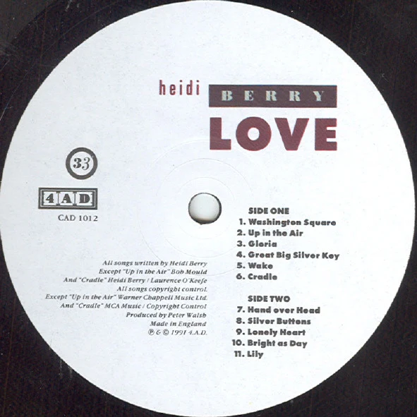 HEIDI BERRY, Love (4AD; CAD1042, UK 1990, Inner) LP VG+/VG+ - Image 3