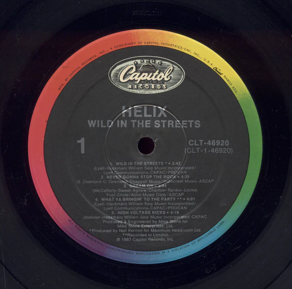 HELIX, Wild In The Streets (Capitol Records; CLT-46920, US 1987, Inner) LP VG+/VG+ - Image 3