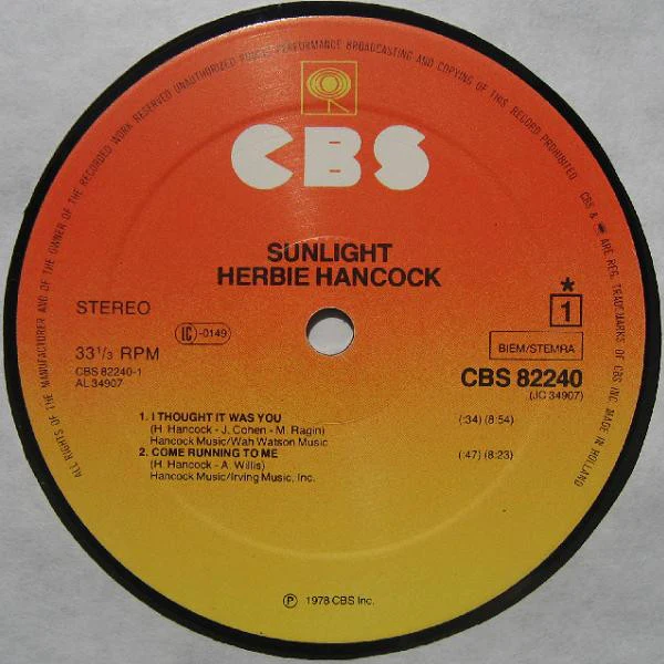 HERBIE HANCOCK, Sunlight (CBS Orange/Yellow; CBS 82240, CBS 82240, Europe 1978, Inner) LP VG/G+ - Image 3