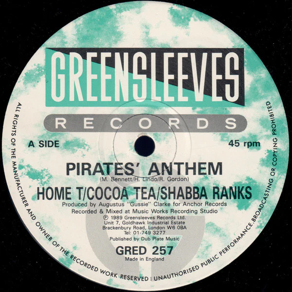 HOME T / COCOA TEA / SHABBA RANKS, Pirate's Anthem (; GRED 257, UK 1988, Company Sleeve) 12" VG/VG+ - Image 2