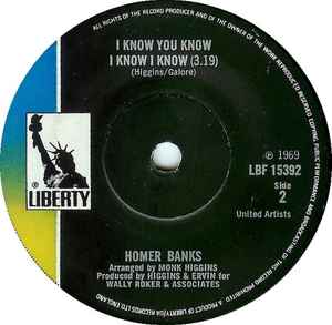 HOMER BANKS, 60 Minutes Of Your Love / I Know You Know I Know I Know (Liberty; LBF 15392, UK 1970 Reissue, Plain Sleeve) 7" /VG - Image 2