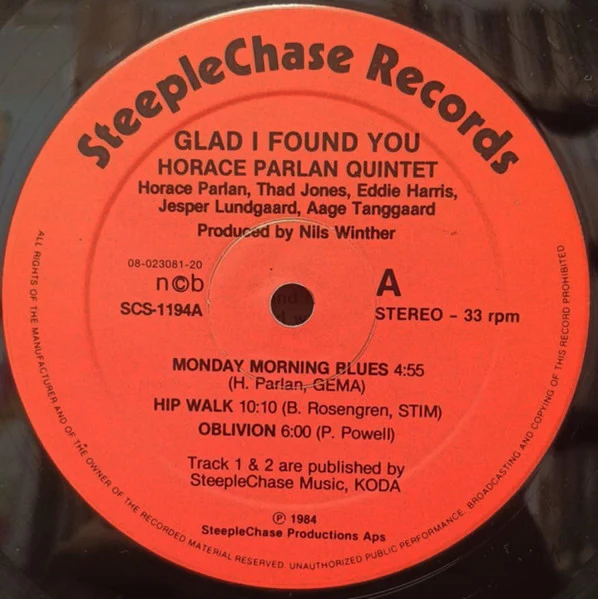 HORACE PARLAN QUINTET, Glad I Found You (SteepleChase; SCS-1194, Denmark 1984, Picture Sleeve) LP VG/VG+ - Image 3