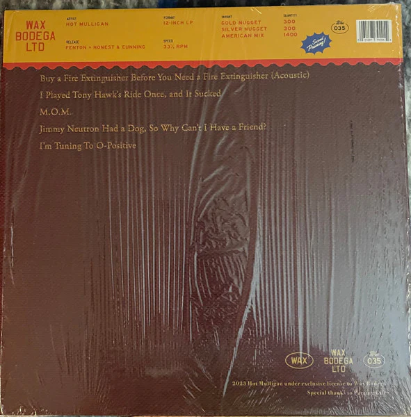 HOT MULLIGAN, Fenton + Honest & Cunning (Wax Bodega; WAX-035, US 2023 Reissue, Inner, 'American Mix' Marble Vinyl) LP EX/EX - Image 2