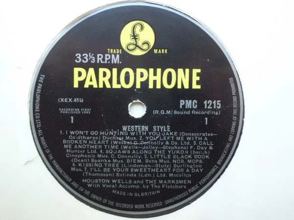 HOUSTON WELLS AND THE MARKSMEN, ... Western Style (Parlophone; PMC 1215, UK 1963, Laminated Flipback Sleeve) LP VG/VG+ - Image 3