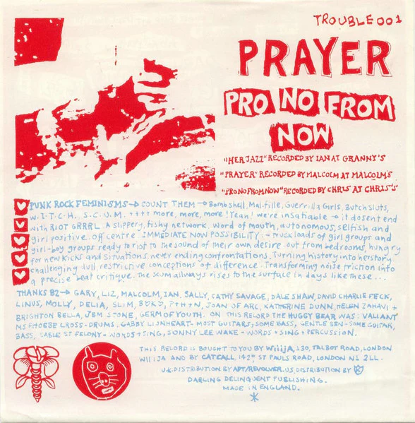 HUGGY BEAR, Her Jazz (Wiiija Records; TROUBLE 001, UK 1993, Fold Out Sleeve, White Die Cut Inner) 7" EP EX/EX - Image 2