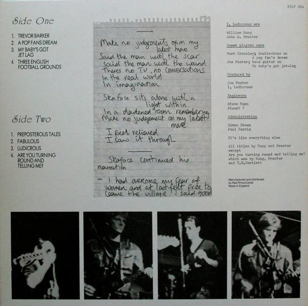 I, LUDICROUS, It's Like Everything Else (Kaleidoscope Sound; KSLP 004, UK 1987, Mayking Label Test Pressing, Fold Over Card Proof Sleeve), SALE - Up to 50% Off the Original Price LP VG+/VG+ - Image 2