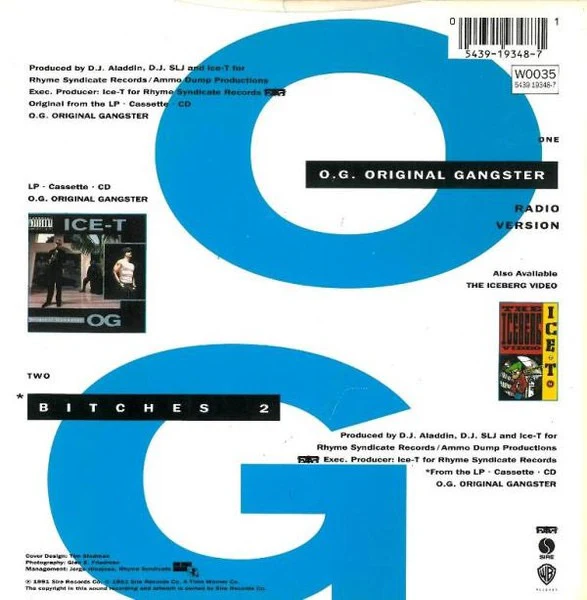 ICE-T, O.G. Original Gangster (Sire; W0035, UK 1991, Picture Sleeve) 7" G+/VG+ - Image 2
