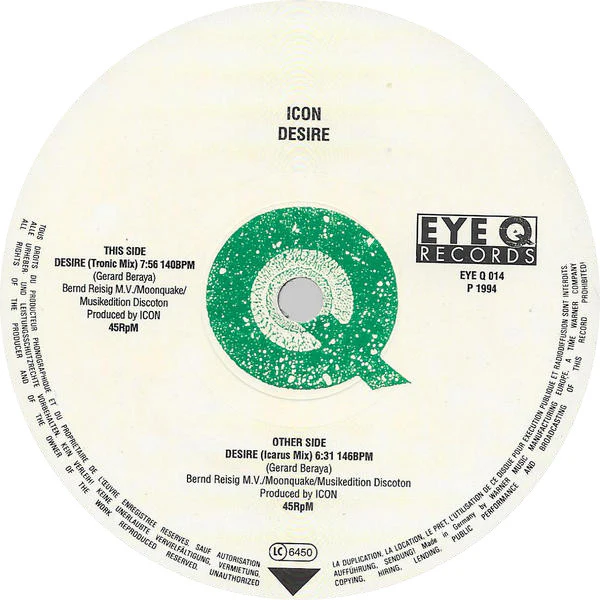 ICON, Desire (Eye Q Records; EYE Q 014, Germany 1994, Company Sleeve) 12" G+/G - Image 3