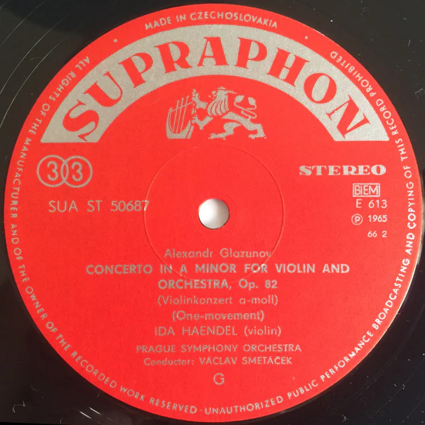 IDA HAENDEL, Wieniawski: Violin Concerto No. 2 In D Minor, Glazunov: Violin Concerto In A Minor (Supraphon; SUA ST 50687, Czechoslovakia 1966, Laminated Flipback Sleeve, Stereo) LP VG/VG+ - Image 3