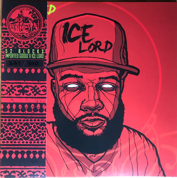 IMPORTED GOODZ, ICE LORD, 52 Blocks (Imported Goodz; IG-0004, US 2021, Limited Edition of 300, Red/black splatter couloured vinyl. Obi strip) LP EX/EX