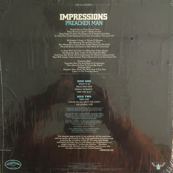 IMPRESSIONS, Preacher Man (Curtom; CRS 8016, US 1973, Company Inner) LP VG/VG+ - Image 2