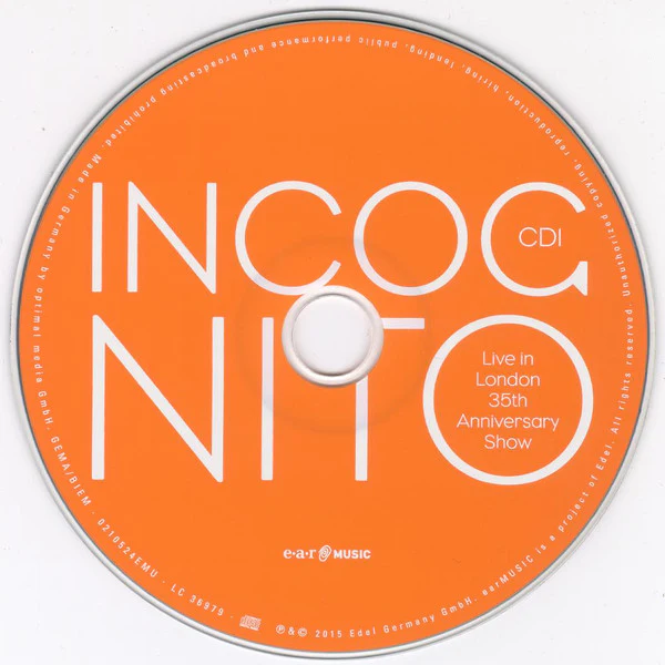 INCOGNITO, Live In London 35th Anniversary Show (Ear Music ; 0210524EMU, Germany 2015) CD VG+/VG+ - Image 3