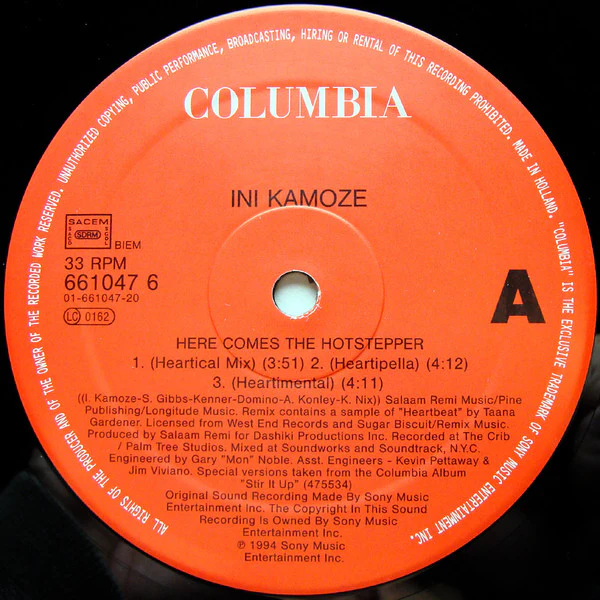 INI KAMOZE, Here Comes The Hotstepper (Columbia; COL 661047 6, Europe 1994, Picture Sleeve, Sticker) 12" VG+/VG+ - Image 3