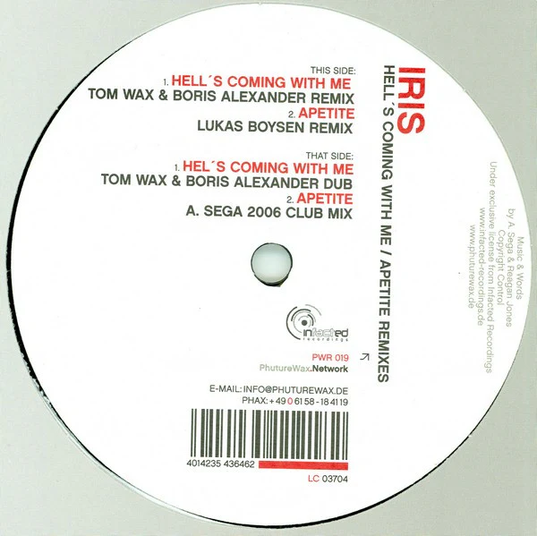 IRIS, Hell's Coming With Me / Appetite (Remixes) (Phuture Wax; PWR 019, Germany 2006, Company Sleeve) 12" VG/G+