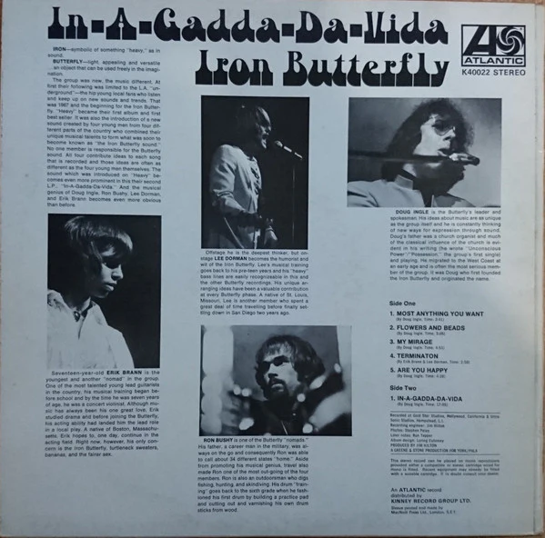 IRON BUTTERFLY, In-A-Gadda-Da-Vida (Atlantic Orange & Green; K40022, UK 1970s Reissue, Laminated Front Sleeve) LP VG+/VG - Image 2