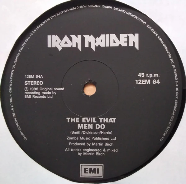 IRON MAIDEN, The Evil That Men Do (EMI; 12EMS64, UK 1988, Picture Sleeve) 12" VG/G - Image 3