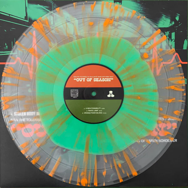 IVAN THE TOLERABLE & HIS ELASTIC BAND WITH MIKE WATT, Out Of Season (Stolen Body Records; SBR075, UK 2020, Limited Edition, Clear With Green Blob & Orange Splatter) LP VG+/VG+ - Image 3