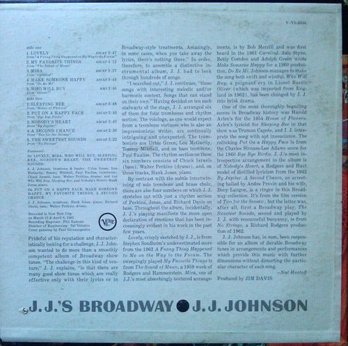 J. J. JOHNSON, J.J.'s Broadway (Verve Records; V6-8530, US 1963, Pasteback Sleeve, Stereo) LP VG+/G+ - Image 2