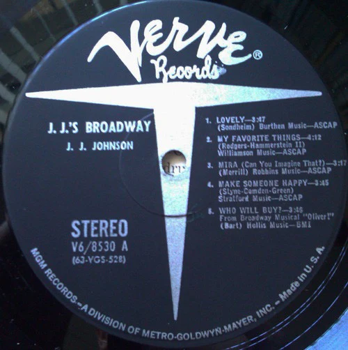 J. J. JOHNSON, J.J.'s Broadway (Verve Records; V6-8530, US 1963, Pasteback Sleeve, Stereo) LP VG+/G+ - Image 3