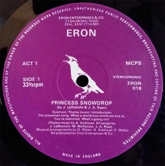J. LAFFRANCHI AND J. ALEXANDER RYAN ACCOMPANIMENT BY TANGENT, Princess Snowdrop (Eron Enterprises; ERON 018, UK 1979, Laminated Sleeve) LP VG/VG+ - Image 3