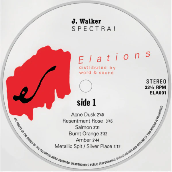 J WALKER, Spectra! (Elations Recordings ; ELA001, Australia 2021), SALE - Up to 50% Off the Original Price LP VG+/EX - Image 3