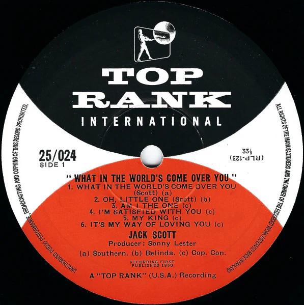 JACK SCOTT, What In The World's Come Over You (Top Rank International; 25/024, UK 1960), SALE - Up to 50% Off the Original Price LP VG/VG - Image 3