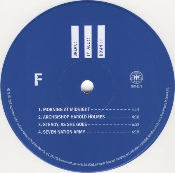 JACK WHITE, Break It All Down!!! (Third Man Records; TMR 1078, US 2025, Book-Style Gatefold, Poster & Photo, Compilation, Limited Edition, Blue Vinyl, White Vinyl, Single Black Vinyl, Embroi 3xLP NEW/NEW - Image 3