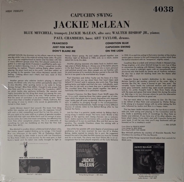 JACKIE MCLEAN, Capuchin Swing (Rat Pack Records; BLP4038, France 2024 Reissue), SALE - Up to 50% Off the Original Price LP VG+/VG+ - Image 2