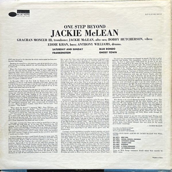 JACKIE MCLEAN, One Step Beyond (Blue Note; BST 84137, US 1973 Reissue) LP VG/VG - Image 2