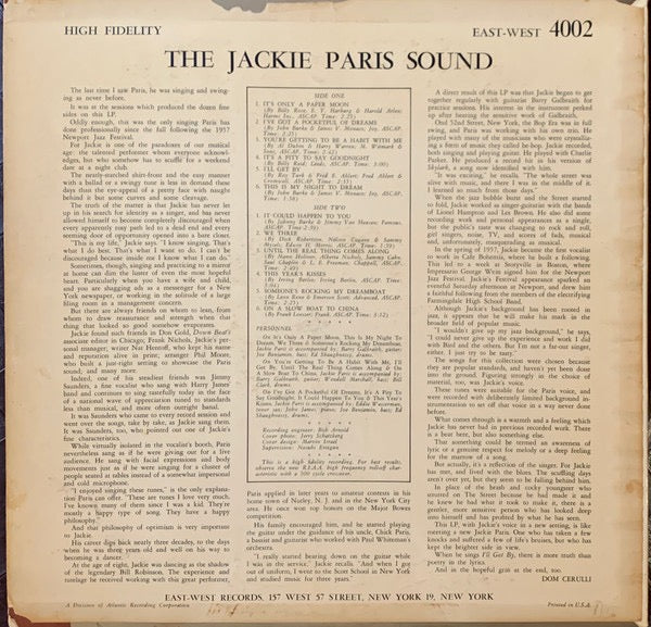 JACKIE PARIS, The Jackie Paris Sound (EastWest; 4002, US 1958, Pasteback Sleeve, Mono) LP VG/G+ - Image 2