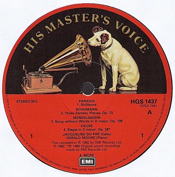 JACQUELINE DU PRE, A Jacquline Du Pre Recital (HMV Red, Large Semi-Circular Nipper Box; HQS 1437, UK 1982) LP VG/VG - Image 3