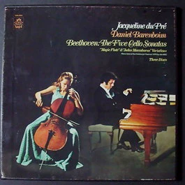 JACQUELINE DU PRE, DANIEL BARENBOIM, Beethoven: The Five Cello Sonatas "Magic Flute" And "Judas Maccabaeus" Variations (HMV Red, B&W Nipper Box; SLS 5042, UK 1976, Box Set, Booklet) 3xLP VG/VG