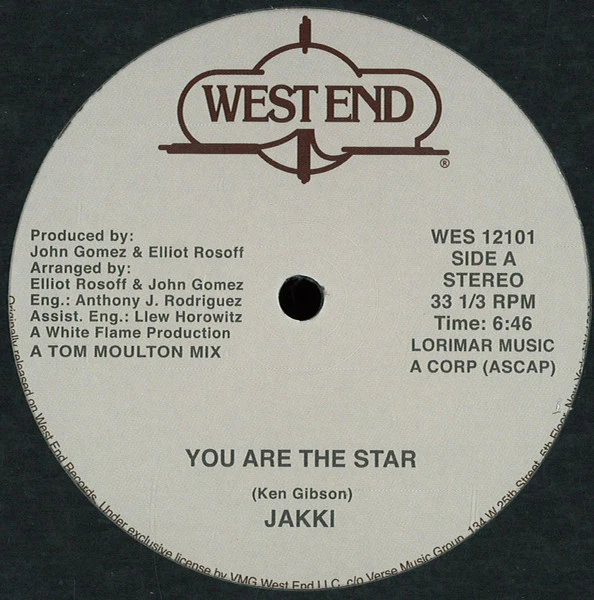 JAKKI / SOUNDS OF INNER CITY, You Are The Star / Mary Hartman, Mary Hartman (West End Records; WES 12101, UK 2014) 12" /VG