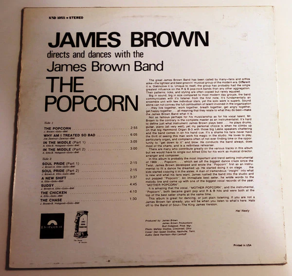JAMES BROWN DIRECTS AND DANCES WITH THE THE JAMES BROWN BAND, The Popcorn (Polydor; KSD 1055, USA & Europe Reissue) LP VG+/VG+ - Image 2