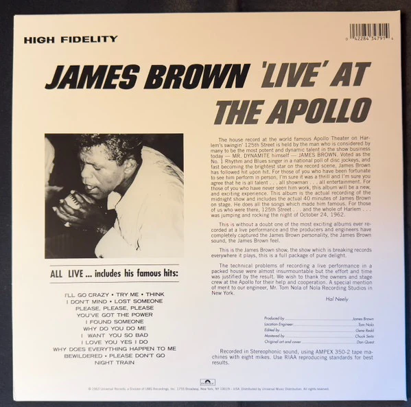 JAMES BROWN, 'Live' At The Apollo (Polydor; 422 843 479-1, Canada 2000s Reissue) LP NEW/NEW - Image 2