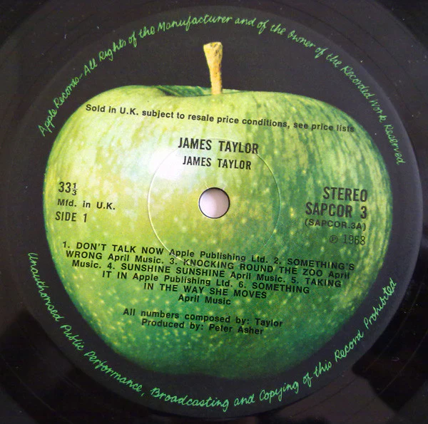 JAMES TAYLOR, James Taylor (Apple; SAPCOR 3, UK 1968, Laminated Inside Loading Gatefold Sleeve, First Pressing With Orange Lettering) LP VG/VG - Image 3