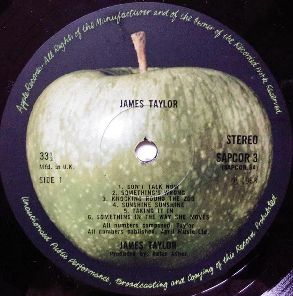JAMES TAYLOR, James Taylor (Apple; SAPCOR3, UK 1971 Reissue, Laminated Gatefold, Black Writing, 2nd Pressing Stereo With Black Text) LP VG/VG - Image 3