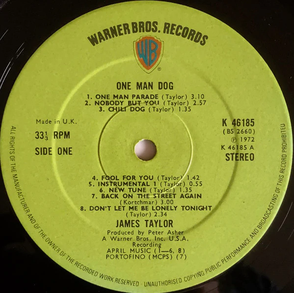 JAMES TAYLOR, One Man Dog (WB Green; K46185, UK 1972, Insert, Stickered Sleeve) LP VG+/VG - Image 3