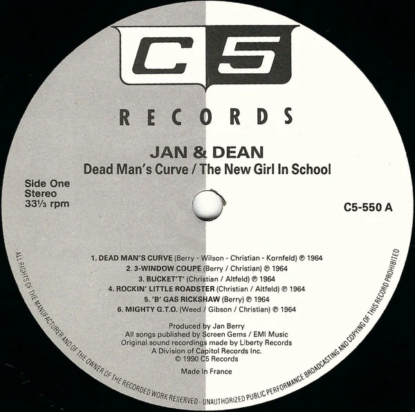 JAN & DEAN, Dead Man's Curve / The New Girl In School (C5 Records; C5 550, UK 1990 Reissue), SALE - Up to 50% Off the Original Price LP VG/VG+ - Image 3