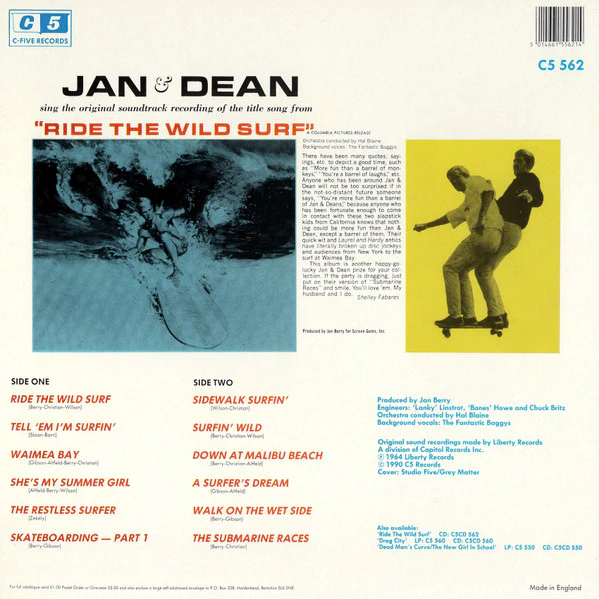 JAN & DEAN, Ride The Wild Surf (C5 Records; C5 562, UK 1990 Reissue), SALE - Up to 50% Off the Original Price LP VG/VG - Image 2