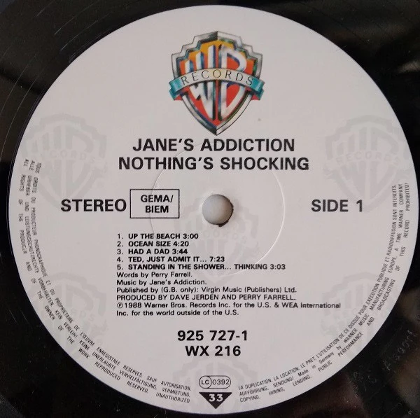 JANE'S ADDICTION, Nothing's Shocking (Warner Bros. Records; 925 727-1, Europe 1980s Reissue) LP VG/VG+ - Image 3