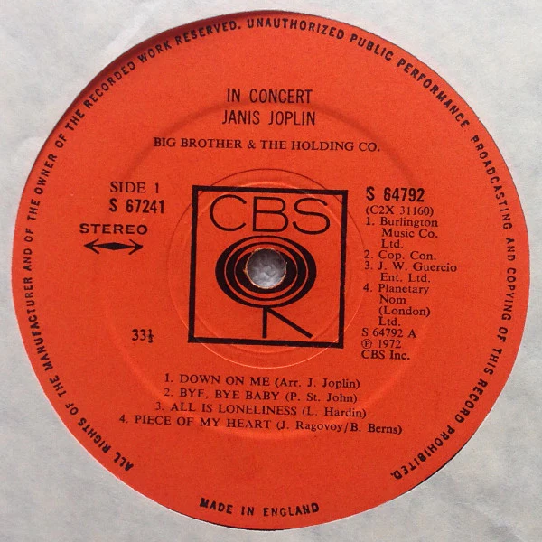 JANIS JOPLIN, Joplin In Concert (CBS Smooth Orange ; S 67241, UK 1972, Textured Gatefold Sleeve) 2xLP VG+/VG+ - Image 3