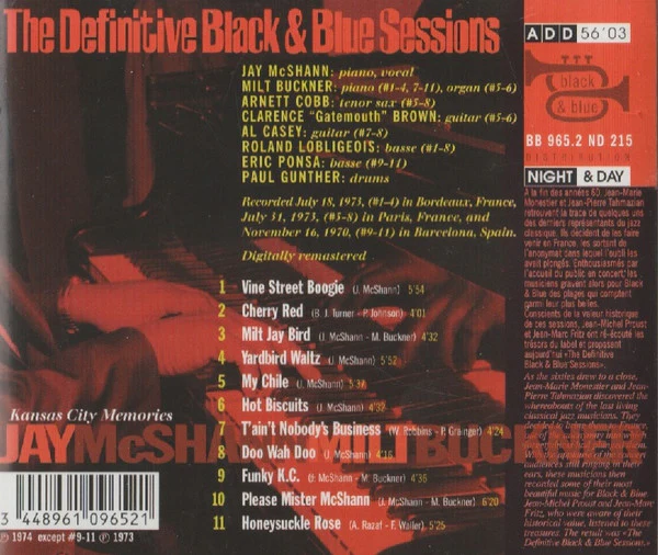 JAY MCSHANN, MILT BUCKNER, Kansas City Memories (Black And Blue; BB 965.2, France 2003 Reissue) CD VG+/VG - Image 2