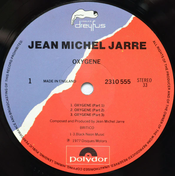 JEAN MICHEL JARRE, Oxygene (Polydor; 2310 555, UK 1980s Reissue, Gatefold, Disques Dreyfus) 2xLP VG+/VG+ - Image 3
